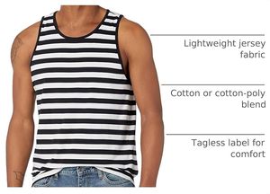 Men's Striped Sleeveless Tank Top O-Neck Knitted Casual Muscle <b>Vest</b> Black White Pattern Plus Size - Product Image 5