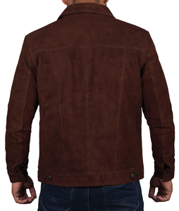 Men Genuine <b>Suede</b> Leather Trucker <b>Jacket</b> Casual Spring Autumn Vintage Fashion <b>Jacket</b> - Product Image 3