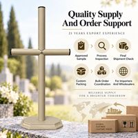 Salib Makam Logam Beige Modern, Dekorasi Pemakaman Berbentuk Tabung Bundar, Berdiri Sendiri, Dengan Alas Logam, Grosir OEM ODM