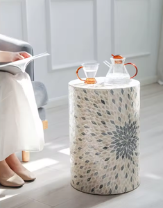 Handcrafted Mother of Pearl Inlay Round Stool Floral Mosaic Pattern Decorative <b>Side</b> <b>Table</b> Shell Inlay <b>Drum</b> <b>Table</b> from Vietnam - Product Image 6