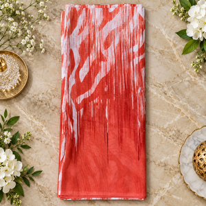 Tissu imprimé Terracotta Brush Lines Sudanese Toub Rabbit 44 pouces |   Motif abstrait rouge corail et blanc à rayures pour draperies festives - Product Image 1