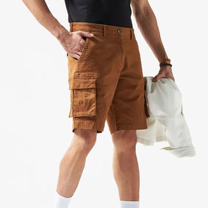 Shorts cargo marron pour homme, taille mi-haute, en toile, décontractés, respirants, avec poches, fermeture boutonnée, couleur unie, longueur Bermuda - Product Image 4