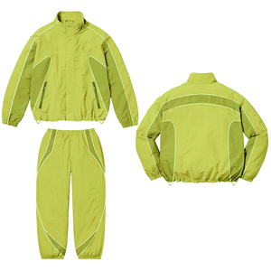 Men's Green PU Windproof Sporty Racer Jacket <b>Set</b> Regular Fit Stand Collar Zipper Closure Autumn Wear - Product Image 4