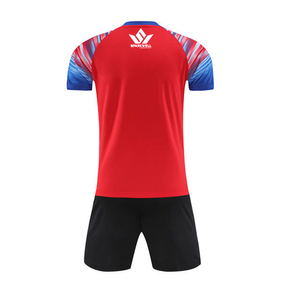 Maillot de football SPORTSIL pour homme, rouge et bleu, col en V, manches courtes, polyester respirant, logo imprimé sur le devant, uniforme d'équipe adulte - Product Image 2