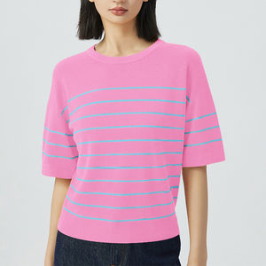 Nouveau T-shirt décontracté rayé à manches courtes et col rond pour femme, collection été 2026 - Product Image 5