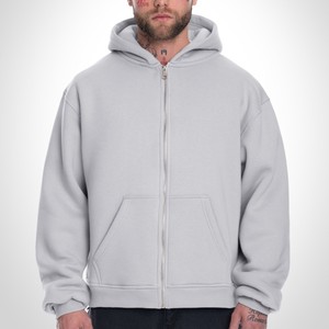 Light <b>Grey</b> Zip Up Hoodies Men Custom Logo <b>Fleece</b> <b>Jacket</b> Bulk Wholesale Drop Shoulder Streetwear Heavyweight Cotton OEM - Product Image 3