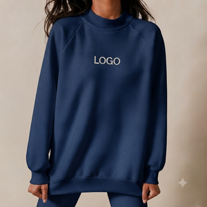 Sweat-shirt pour femme bleu marine à col rond, coupe classique, logo imprimé sur le devant, 100% coton tricoté, vêtement décontracté d'automne - Product Image 1