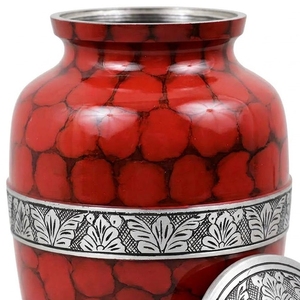 Urna Funeraria de Aluminio Rojo Cereza al por Mayor con Banda de Hojas Plateadas Estilo Adoquín para Cenizas de Adultos, Recuerdo Conmemorativo - Product Image 2