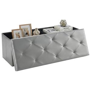 43" Foldable <b>Storage</b> Ottoman Bench High Capacity Footrest <b>Stool</b> Holds 660 lb PVC Gray - Product Image 1