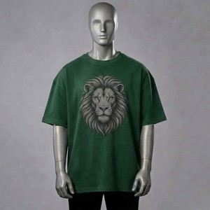 Men Green Lion Print Oversized T-Shirt Short Sleeve O-Neck Casual Jersey 100% Cotton <b>Animal</b> <b>Pattern</b> Front Logo - Product Image 4