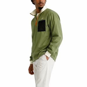 Veste légère tendance pour homme avec demi-fermeture éclair et poche poitrine, couleur olive, pull utilitaire léger pour homme, été - Product Image 3