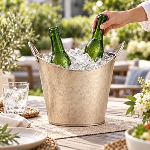 <b>Post</b> Modern Vintage Champagne Ice Bucket Elegant Metal Wine Cooler Chiller with Handles for Weddings Bar Parties Home Decor Gift - Product Image 1