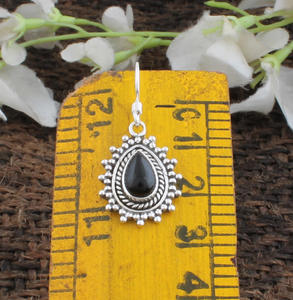 Natural Black <b>Onyx</b> 925 Sterling Silver Dotted Milgrain Design Vintage Style Drop <b>Earrings</b> Wedding Party Wholesale Luxury - Product Image 6