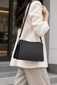 <b>Black</b> PU Leather Crossbody Shoulder <b>Bag</b> Water-Resistant Single <b>Strap</b> Zipper Closure Lightweight Women's Purse for Daily Travel - Product Image 2