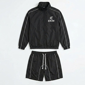 <b>Men's</b> Black Tracksuit Set Lightweight Windbreaker <b>Jacket</b> and Running Shorts Activewear - Product Image 1