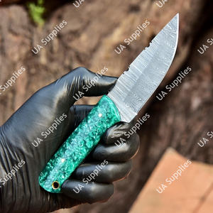 Cuchillo de hoja fija de acero de Damasco con punta de gota y patrón retorcido, espiga completa, para exteriores, EDC, caza, camping, bricolaje, regalos personalizados - Product Image 6