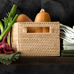 Natural Rattan <b>Storage</b> <b>Basket</b> <b>Rectangle</b> Shape With Handles Rustic Kitchen <b>Storage</b> Organizing Bin - Product Image 1