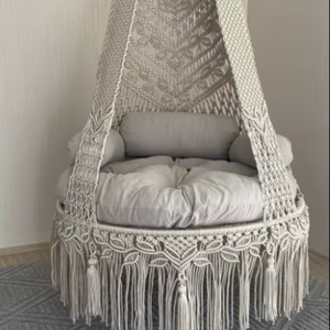 Fauteuil suspendu en macramé Relax Cotton pour patio |   Balançoire pour adultes et enfants pour lire confortablement |   Chaise en macramé pour intérieur - Product Image 1