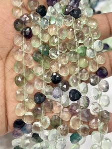 Cuentas facetadas de fluorita verde natural AAA en forma de corazón, tamaño 6-7 mm aprox. Cadena de 8 Pulgadas - Product Image 3