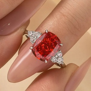 925 Moissanite <b>Cushion</b> Cut Side Stone Engagement <b>Ring</b> Travel <b>Ring</b> In Sterling Silver White Gold Plated for Women's - Product Image 6