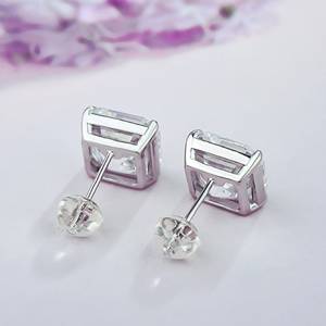 925 Sterling Silver Asscher Cut Moissanite <b>Stud</b> <b>Earrings</b> for Women Square Solitaire Diamond <b>Earrings</b> Fine Jewelry Gift - Product Image 3