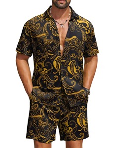 Ensemble chemise et short décontracté d'été pour homme, imprimé hawaïen, respirant, à manches courtes, deux pièces, fournisseur en gros - Product Image 5