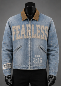 Custom Branding Men's Retro Washed <b>Rhinestones</b> / Printed Box Fit Streetwear Bomber <b>Jacket</b> Canvas 100% Cotton Regular Sleeve - Product Image 4