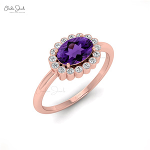 Trendy Products 0.72 Carats Amethyst Gemstone Halo <b>Ring</b> in 14k Fine Gold Diamond Partywear <b>Ring</b> from Popular Supplier - Product Image 1