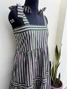 Hot Style Elegant Party a Line <b>Adjustable</b> <b>Strap</b> Dress Stripe Cotton Long Sleeveless Summer Women's Dresses - Product Image 2