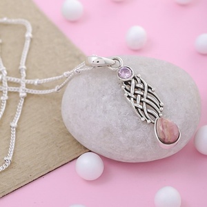 Natural Rhodochrosite & Amethyst 925 Sterling Silver Drop Pendant <b>Charm</b> Wholesale Gemstone Jewelry - Product Image 3