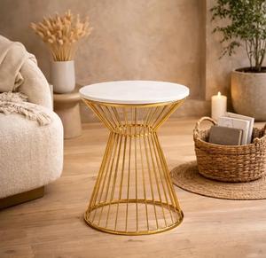Modern Marble Top <b>Console</b> <b>Table</b> with <b>Gold</b> Metal Pedestal Base Contemporary Entryway Accent Furniture - Product Image 3