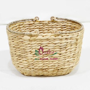 Eco-Friendly Water Hyacinth <b>Basket</b> <b>With</b> <b>Handles</b>, <b>Wicker</b> Handmade Container For Home Storage Organization - Product Image 6