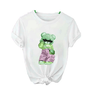 Service OEM, t-shirt à manches courtes pour femme en coton et élasthanne, col rond, imprimé personnalisé, décontracté, respirant, impression numérique - Product Image 2