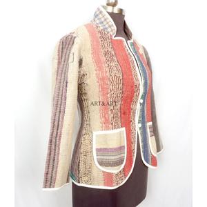 Best Quality <b>Jacket</b> Fitting Holiday Winter Handmade fullSleeve handmade patchwork Kantha <b>Jacket</b> with pockets and <b>mandarin</b> <b>collar</b> - Product Image 3
