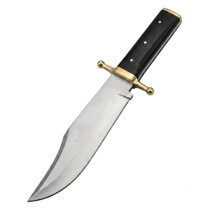 Couteau de chasse artisanal en acier au carbone, lame fixe, pointe tombante, manche en bois, garde en laiton, couteau de survie, vente en gros OEM - Product Image 1
