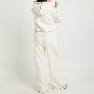 Nouveauté : Ensemble de survêtement 2 pièces en molleton 100% coton avec surpiqûres contrastées, style streetwear hip-hop, jogging ample et sweat à capuche zippé - Product Image 3