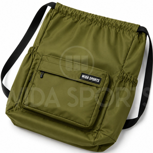 Olive Green <b>Drawstring</b> Backpack Lightweight Sports Gym Sack <b>Bag</b> with Front Pocket Side Pouches for Hiking - Product Image 6