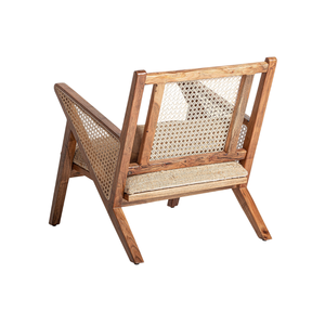 Fauteuil d'appoint moderne du milieu du siècle en teck massif avec panneaux en rotin tressé, siège rembourré confortable, mobilier de salon pour l'hôtellerie - Product Image 4