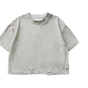 เสื้อยืดโอเวอร์ไซส์ทรงวินเทจสำหรับผู้ชาย ผ้าฝ้ายเนื้อนุ่ม สวมใส่สบาย สไตล์สตรีทแวร์แบบครอป  ดีไซน์ทำสีซีดแบบ Distressed - Product Image 2