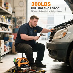 Sgabello da Officina Giallo con Capacità di 300 LBS, Ruote a 360 Gradi e Vassoio Portautensili, Altezza Regolabile - Product Image 4