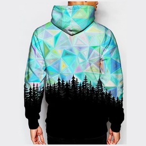 Sweat-shirt à capuche imprimé forêt géométrique pour homme, coupe régulière, décontracté, en polyester tricoté, basique d'automne, mélange de coton - Product Image 5