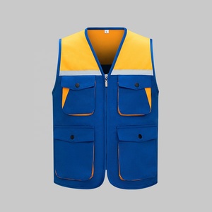 Gilet de travail bleu gris pour hommes, col en v, avec fermeture éclair et poches, vêtements d'extérieur décontractés respirants, coupe régulière, printemps - Product Image 4