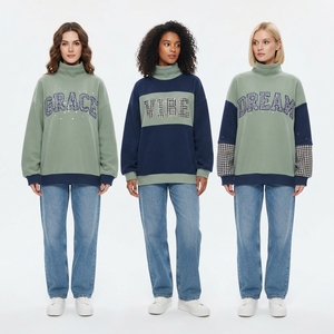 Sudadera Oversize de Cuello Alto para Mujer con Diseño Gráfico de Letras y Detalle de Manga en Contraste, Top Casual de Manga Larga - Product Image 6