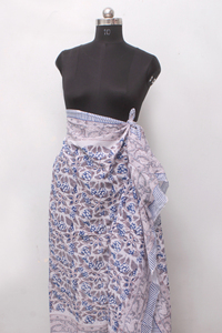 Women’s Cotton Blue Floral Block Print <b>Sarong</b> Beach <b>Wrap</b> Lightweight Pareo Swim Cover Up Shawl. - Product Image 4