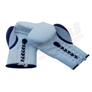 Heavyweight Leather <b>White</b>-Blue Cheap Custom Professional Boxing Laced-Up <b>Gloves</b> Hot Sale Factory Customization-Logo Boxing <b>Glove</b> - Product Image 1
