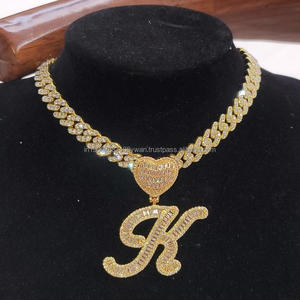 Colgante inicial con cierre de corazón de diamante cuadrado helado con diamantes cultivados en laboratorio VVS en joyería de Hip Hop de Plata de Ley 925 - Product Image 1
