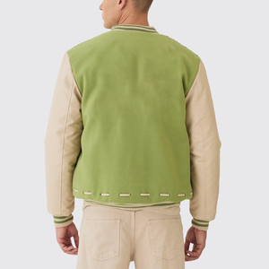 Veste de baseball universitaire personnalisée verte pour homme, en mélange de laine, avec manches contrastées et boutons-pression - Product Image 5