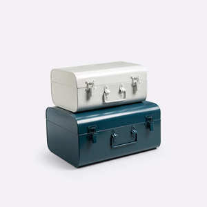 Boîte de rangement en métal gris, rectangulaire, avec couvercle à charnières, empilable, design minimaliste, 1 couche, conteneur pour articles divers, coffres - Product Image 4