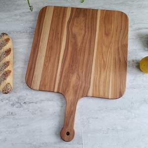 Assiette à pizza en bois naturel avec rainure pour steak |   Planche de service rustique pour la salle à manger - Product Image 1