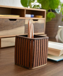 Vintage Art Deco Wooden Pen Holder <b>Stand</b> Handmade Carved Wood Desk Organizer Adjustable Bulk Price - Product Image 2